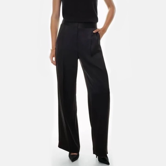 BABATON Pleated Black Satin Pant - Picture 1 of 16